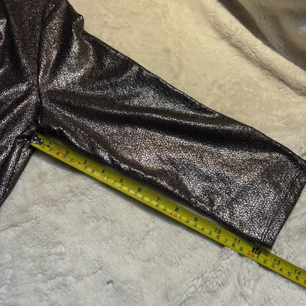 NWT Nina Leonard Jumpsuit Medium Metallic Silver Reptile Print Black Pants Flowy - Picture 14 of 15